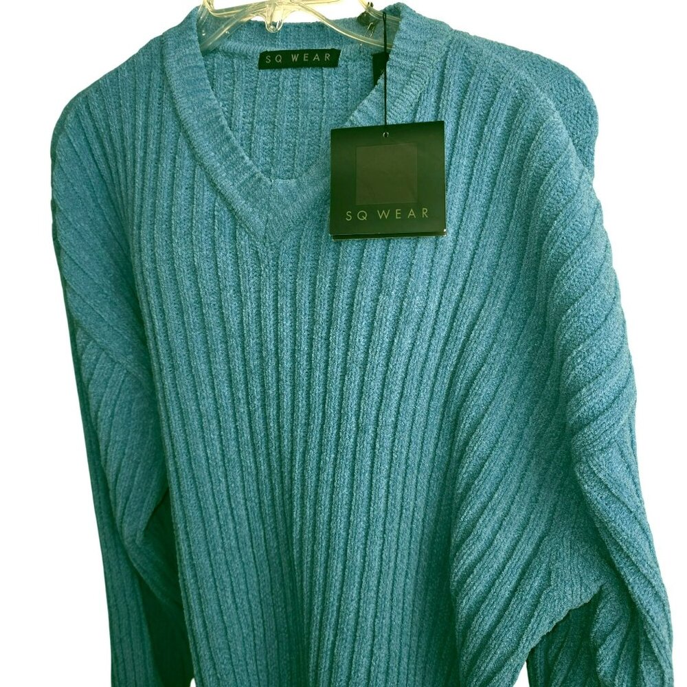 Men's Ribbed Knit V-Neck Sweater By SQ Wear Size XXL Very Soft JJ4148